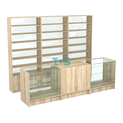 Комплект стеллажей с прямыми полками ДСП LE-6 №12-1 и прилавков ЭК-04