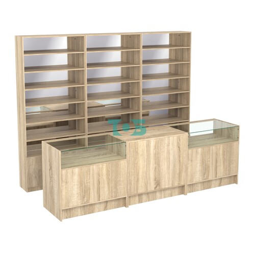 Комплект стеллажей с прямыми полками ДСП LE-6 №12-2 и прилавков ЭК-02