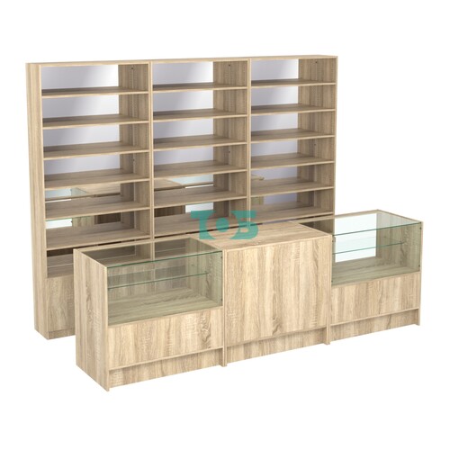 Комплект стеллажей с прямыми полками ДСП LE-6 №12-2 и прилавков ЭК-03