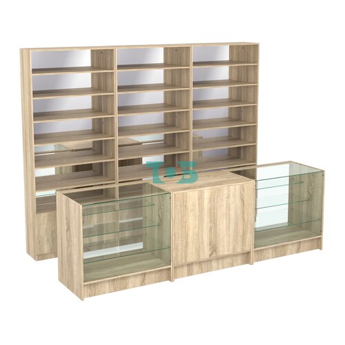 Комплект стеллажей с прямыми полками ДСП LE-6 №12-2 и прилавков ЭК-04