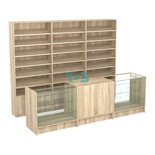 Комплект стеллажей с наклонными полками ДСП TI-6 №12 и прилавков ЭК-04