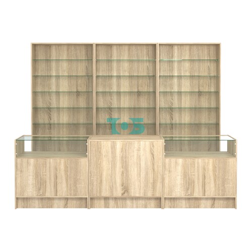 Комплект стеллажей со стеклянными полками U-6 №12 и прилавков ЭК-02