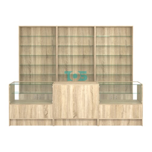 Комплект стеллажей со стеклянными полками U-6 №12 и прилавков ЭК-03