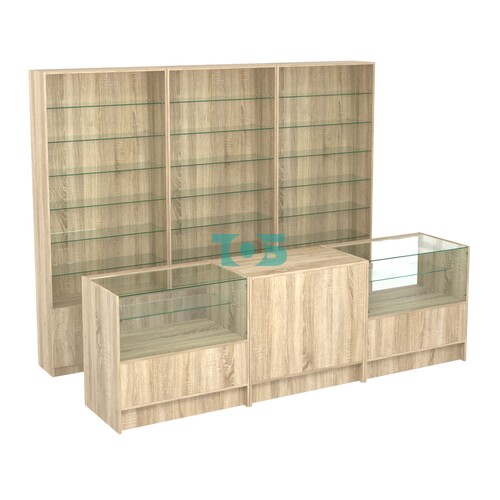 Комплект стеллажей со стеклянными полками U-6 №12 и прилавков ЭК-03