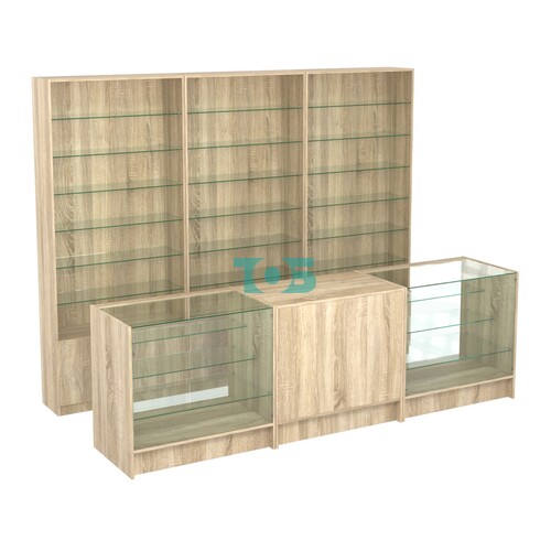 Комплект стеллажей со стеклянными полками U-6 №12 и прилавков ЭК-04