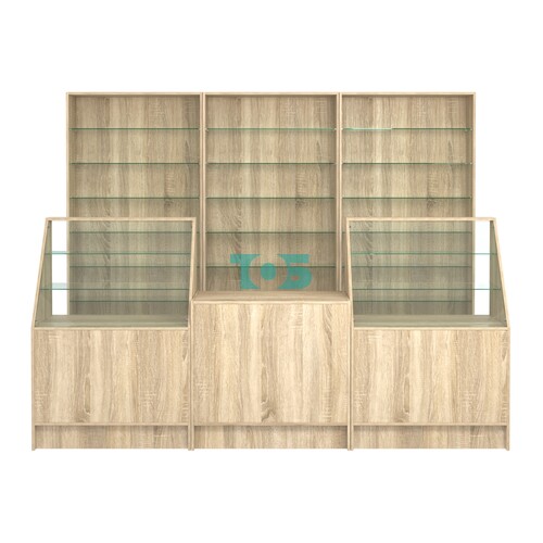 Комплект стеллажей со стеклянными полками U-6 №12 и прилавков ЭК-07