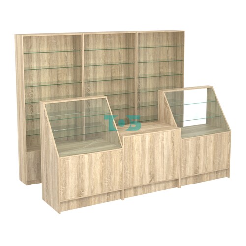 Комплект стеллажей со стеклянными полками U-6 №12 и прилавков ЭК-07