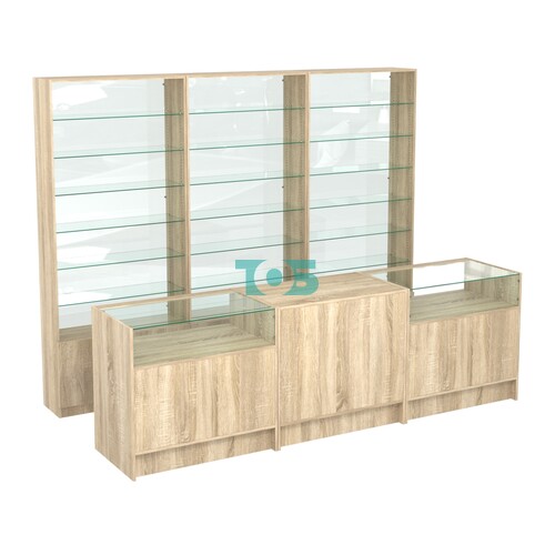 Комплект стеллажей со стеклянными полками U-6 №12-1 и прилавков ЭК-02