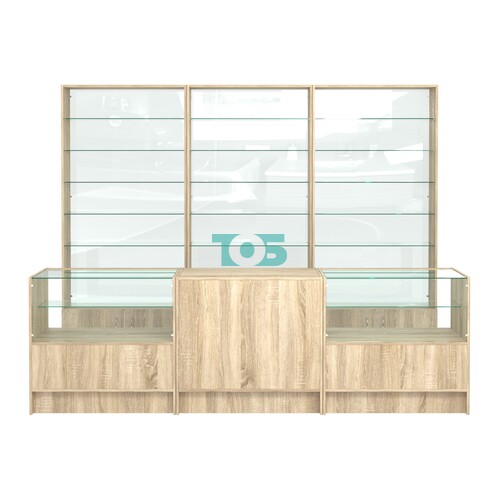 Комплект стеллажей со стеклянными полками U-6 №12-1 и прилавков ЭК-03