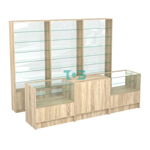 Комплект стеллажей со стеклянными полками U-6 №12-1 и прилавков ЭК-03