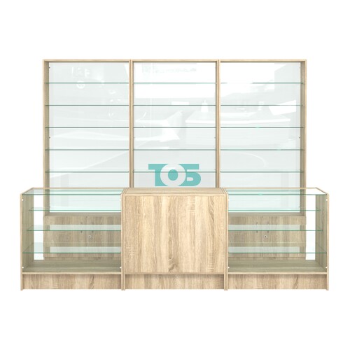 Комплект стеллажей со стеклянными полками U-6 №12-1 и прилавков ЭК-04