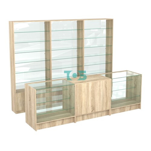 Комплект стеллажей со стеклянными полками U-6 №12-1 и прилавков ЭК-04