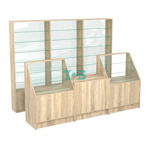 Комплект стеллажей со стеклянными полками U-6 №12-1 и прилавков ЭК-07