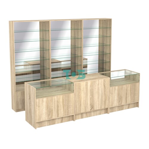 Комплект стеллажей со стеклянными полками U-6 №12-2 и прилавков ЭК-02