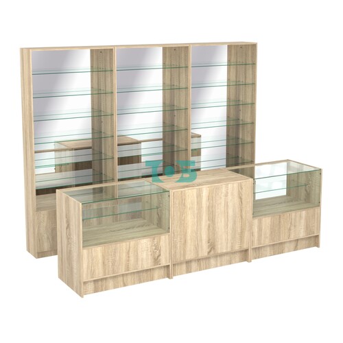 Комплект стеллажей со стеклянными полками U-6 №12-2 и прилавков ЭК-03