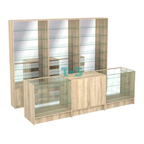 Комплект стеллажей со стеклянными полками U-6 №12-2 и прилавков ЭК-04