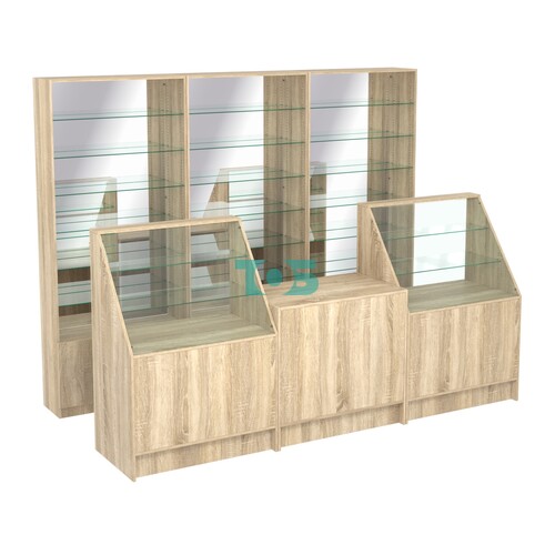 Комплект стеллажей со стеклянными полками U-6 №12-2 и прилавков ЭК-07