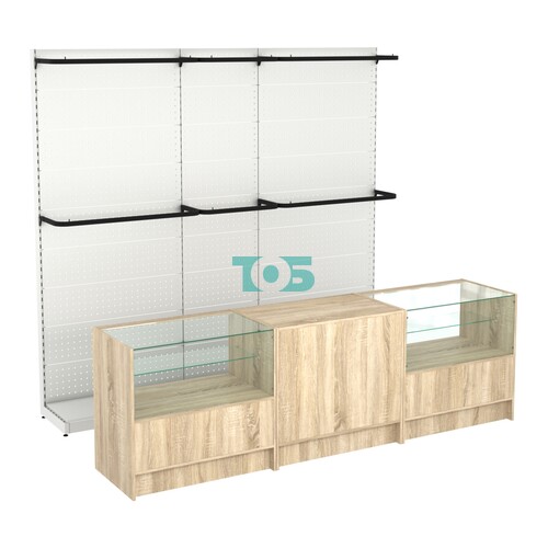 Комплект стеллажей с П-поручнями и прилавков ЭК-3 для торговли одеждой №2