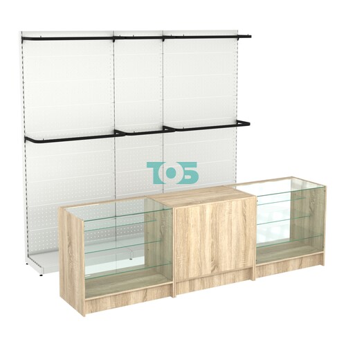 Комплект стеллажей с П-поручнями и прилавков ЭК-4 для торговли одеждой №3