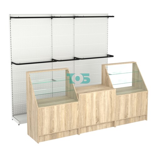 Комплект стеллажей с П-поручнями и прилавков ЭК-7 для торговли одеждой №4