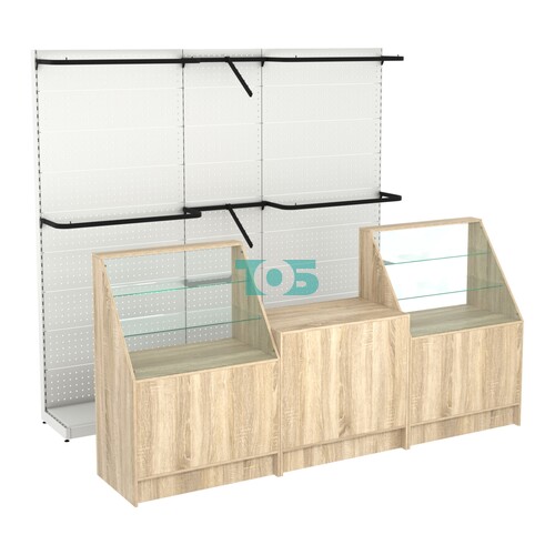 Комплект стеллажей с комбо поручнями и прилавков ЭК-7 для торговли одеждой №12