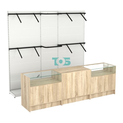 Комплект стеллажей с поручнями П-П и прилавков ЭК-2 для торговли одеждой №13