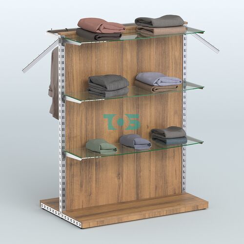 Система ЭЛЕГАНТ островная с разделителем из ДСП, тремя прозрачными полками и прямым поручнем №7