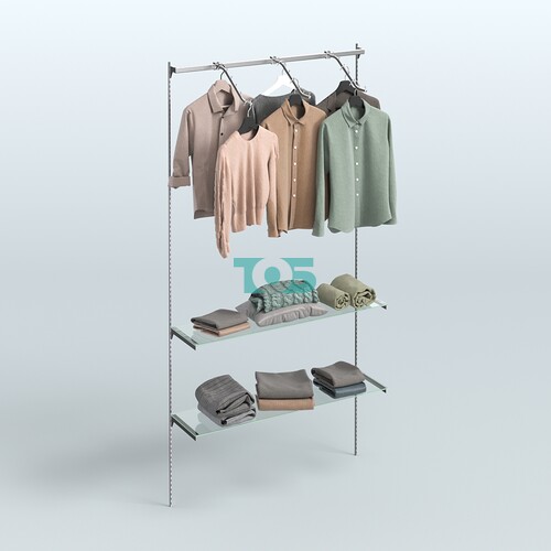 Модульная система Neo Fix №15 с пристенным поручнем и двумя полками стекло 6 мм (1200 мм)