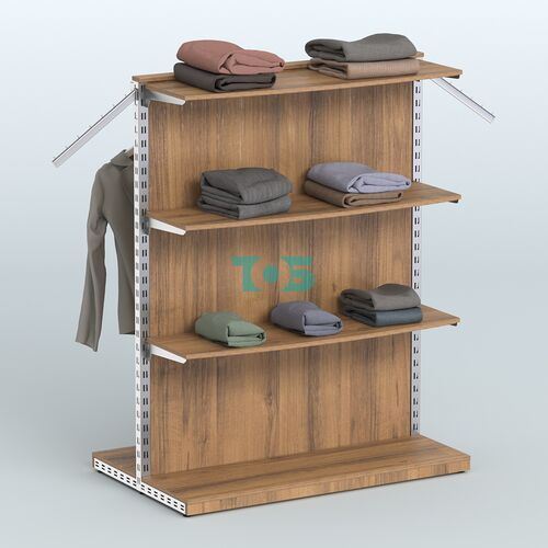 Система ЭЛЕГАНТ островная с задней стенкой, тремя закругленными полками ДСП и поручнем №13