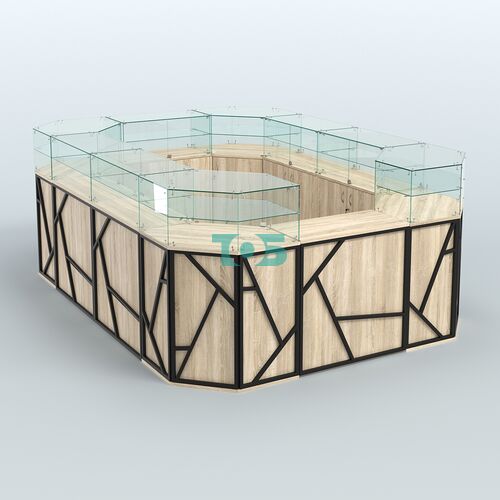 Торговый островок с прозрачным верхом серии ЛОФТ - АЛЬФА (СОНОМА + ЧЁРНЫЙ) №6