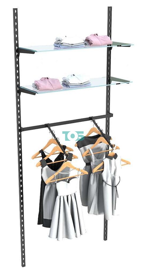 Настенная система с кронштейнами и прозрачными полками для одежды ЛОФТ №4 (900мм)