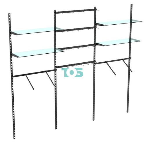 Настенная система с кронштейнами и стекл полками для одежды и под крючки ЛОФТ №4-1 (2700мм)