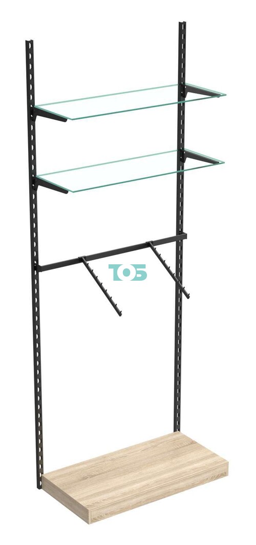 Настенная система с подиумом кронштейнами и прозрачными полками для одежды ЛОФТ №4 (900мм)