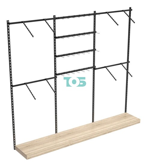 Настенная система с подиумами поручнями для одежды и под крючки ЛОФТ №2-1 (2700мм)