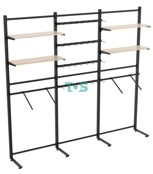 Пристенная система с кронштейнами и полками ДСП для одежды и крючки ЛОФТ №6-1 (2700-2400мм)