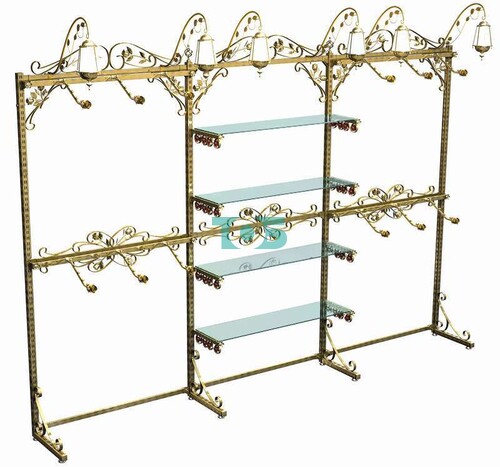 Пристенная система «Улица Роз» с четырьмя стеклянными полками, кронштейнами №8 (2600х3600 мм) и светильниками