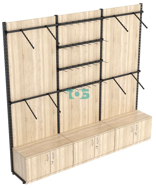 Пристенная система с пристенными поручнями для одежды и под крючки ЛОФТ №2-1-ЗС-Н 2700мм