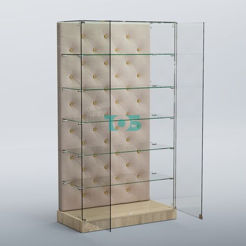 Низкая стеклянная витрина с КРЕМОВЫМ БАРХАТОМ ХП-505 (карета золото)