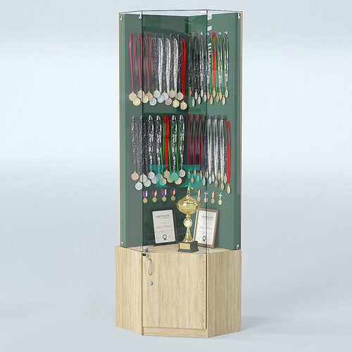 Угловая витрина для медалей ИС-333-А (задняя стенка бархат)