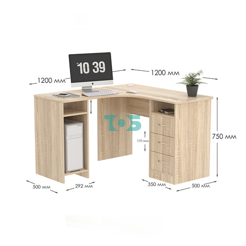 Стол угловой с ящиками СУ-03-П (правосторонний)