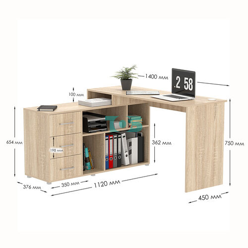 Стол угловой с тумбой СУ-05-П (правосторонний)