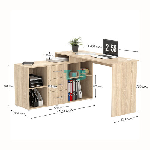 Стол угловой с тумбой СУ-06-П (правосторонний)