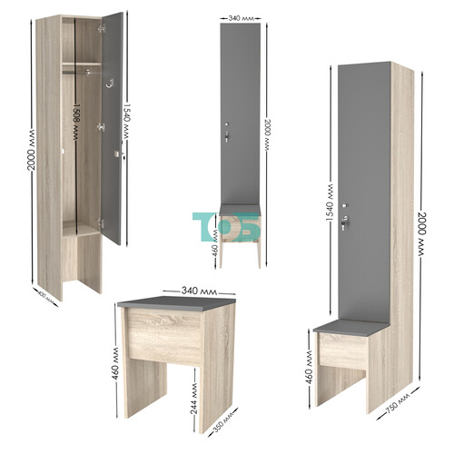 Шкаф для раздевалок со скамейкой КОМБО-Соло №1-1
