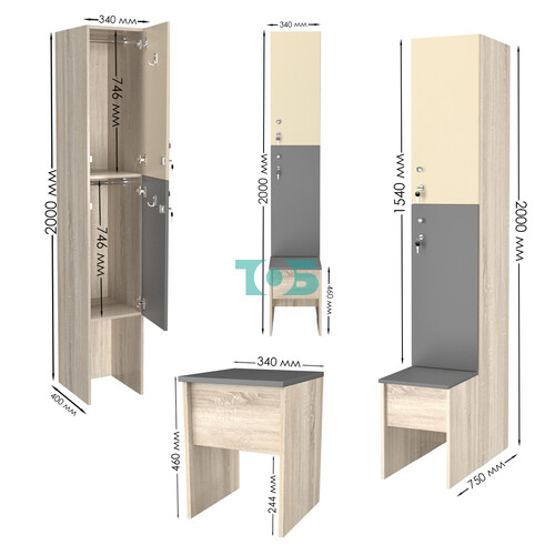 Шкаф для раздевалок со скамейкой КОМБО-Дуо №1-1