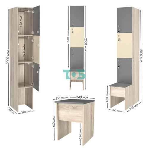 Шкаф для раздевалок со скамейкой КОМБО-Трио №1-1