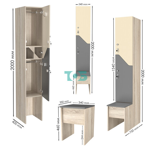 Шкаф для раздевалок со скамейкой КОМБО-Элегия №1-1А