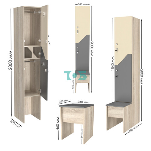 Шкаф для раздевалок со скамейкой КОМБО-Элегия №1-1Б