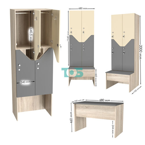 Шкаф для раздевалок со скамейкой КОМБО-Элегия №2-1А