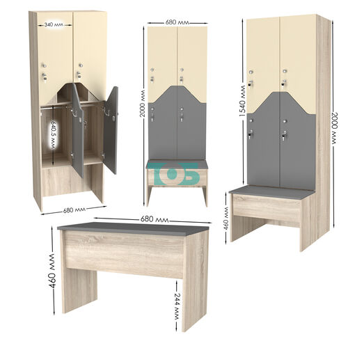 Шкаф для раздевалок со скамейкой КОМБО-Элегия №2-1Б