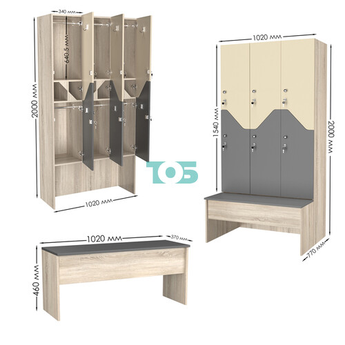 Шкаф для раздевалок со скамейкой КОМБО-Элегия №3-1А